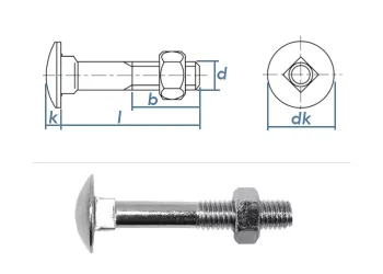 M5 x 80mm Torbandschrauben DIN603 Stahl verzinkt (10 Stk.)