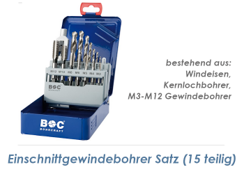 M3-M12 Einschnittgewindebohrer Satz DIN352B 15-tig in Blechkassette (1 Stk.)