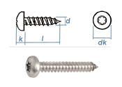 3,5 x 9,5mm Blechschrauben Linsenkopf TX Edelstahl A2...