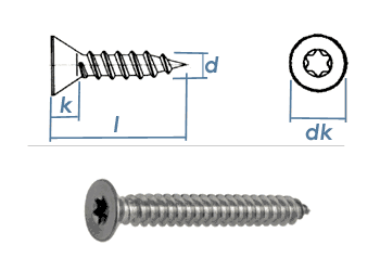 3,5 x 9,5mm Blechschrauben Senkkopf TX Edelstahl A2 DIN7982 (100 Stk.)