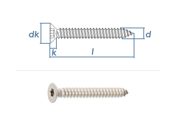 3,9 x 32mm Blechschrauben Senkkopf TX Edelstahl A2 DIN7982 (10 Stk.)