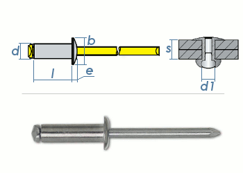 3 x 8mm Blindniete Alu/Stahl DIN7337 (100 Stk.)