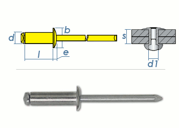 Blindnieten Form A (Flachkopf) 5 X 30 DIN 7337 A2 Edelstahl