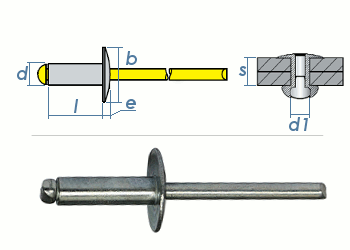 5 x 8mm Blindniete Alu/Stahl m. großem Kopf (10 Stk.)