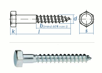 6 x 70mm Sechskant-Holzschrauben DIN 571  Verzinkt (10 Stk.)