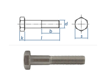 M12 x 70mm Sechskantschrauben DIN931 Teilgewinde Edelstahl A2 (1 Stk.)