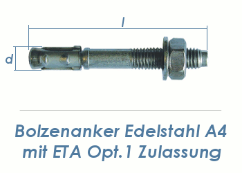 M10 x 92mm Bolzenanker Edelstahl A4 - ETA Opt. 1 (1 Stk.)