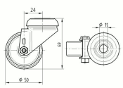 50 x 19mm Lenkrolle Gummi ohne Feststeller mit Rückenloch (1 Stk.)