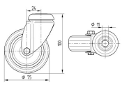 75 x 25mm Lenkrolle Gummi ohne Feststeller mit Rückenloch (1 Stk.)