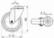 125 x 32mm Lenkrolle Gummi ohne Feststeller mit...