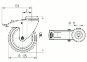 125 x 32mm Lenkrolle Gummi mit Feststeller und...