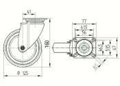 125 x 32mm Lenkrolle Gummi ohne Feststeller mit Anschraubplatte (1 Stk.)