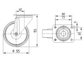 125 x 37mm Lenkrolle Vollgummi ohne Feststeller mit Anschraubplatte (1 Stk.)