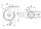 200 x 50mm Lenkrolle Vollgummi mit Feststeller und...