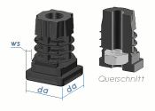 50 x 50mm / M10 / WS:2mm Gewindestopfen mit Stahlgewinde...