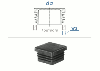 45 x 45mm / WS:1-3mm Lamellenstopfen quadratisch PE schwarz (1 Stk.)