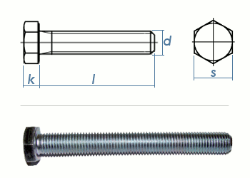 M8 x 60mm Sechskantschrauben DIN933 Vollgewinde Stahl verzinkt FKL8.8 (10 Stk.)