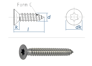 3,5 x 25mm Blechschrauben Senkkopf TX verzinkt  DIN7982-C  (100 Stk.)