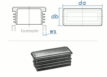 40 x 30mm / WS:1-3mm Lamellenstopfen rechteckig PE schwarz (10 Stk.)