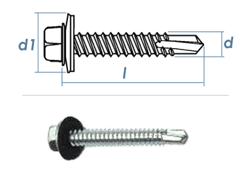 6,3 x 38mm Fassadenschrauben verzinkt mit Bohrspitze u. EPDM Dichtscheibe (10 Stk.)