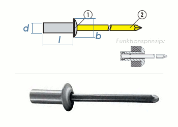 3,2 x 12,5mm Dicht-Becherblindniete Alu/Stahl DIN15973 (10 Stk.)