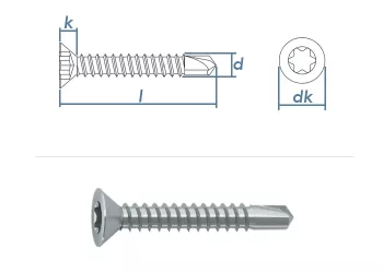 3,5 x 13mm Bohrschrauben Senkkopf TX DIN7504 Stahl verzinkt  (100 Stk.)