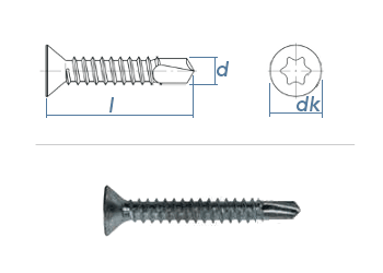 4,8 x 50mm Bohrschrauben Senkkopf TX DIN7504 Stahl verzinkt  (10 Stk.)