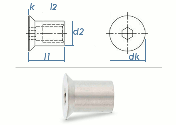 M6 x 16mm Hülsenmutter mit Senkkopf ISK Edelstahl A1 (1 Stk.)