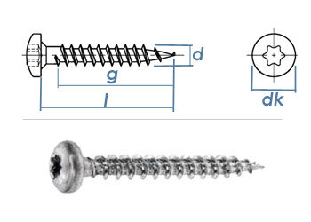 4 x 40mm Spanplattenschraube Pan Head TX verzinkt  (10 Stk.)