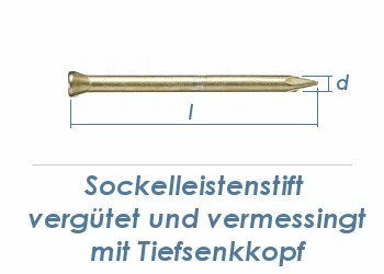 1,4 x 20mm Sockelleistenstifte vergütet Stahl vermessingt (100 Stk.)