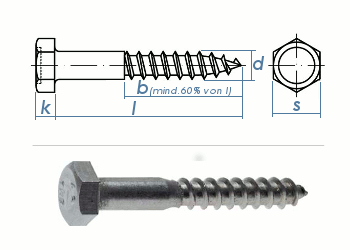 7 x 140mm Sechskant-Holzschrauben DIN 571  Edelstahl A2 (1 Stk.)