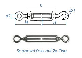 M5 Spannschloss mit 2 Ösen Edelstahl A4 (1 Stk.)