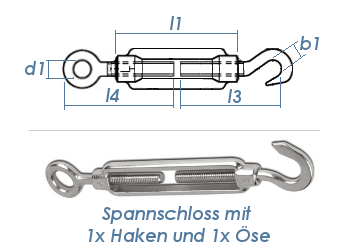 M5 Spannschloss mit 1 Ösen & 1 Haken Edelstahl A4 (1 Stk.)