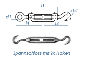 M8 Spannschloss mit 2 Haken Edelstahl A4 (1 Stk.)