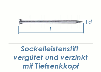 1,4 x 40mm Sockelleistenstifte vergütet Stahl verzinkt (100 Stk.)