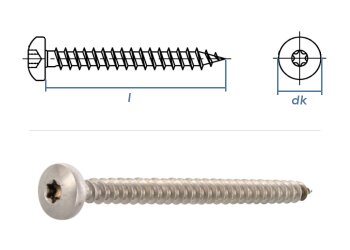 6 x 45mm Spanplattenschrauben Pan Head TX Edelstahl A2 (10 Stk.)