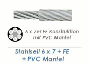 3/5mm 6x7+ FE Drahtseil DIN3055 Stahl verzinkt mit PVC Mantelung  (je 1 lfm)