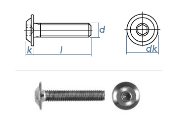 M10 x 50mm Linsenflachkopfschraube m. Flansch ISK ISO7380-2 Edelstahl A2 (1 Stk.)