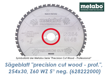 254 x 30mm Metabo Sägeblatt Precision Cut Wood Professional Z60 WZ 5° NEG. (1 Stk.)