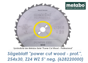 254 x 30mm Metabo Sägeblatt Power Cut Wood...