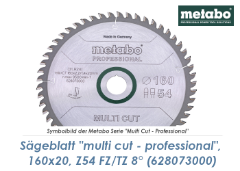 160 x 20mm Metabo Sägeblatt Multi Cut Professional Z54 FZ/TZ 8° (1 Stk.)