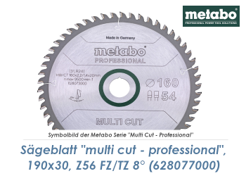 190 x 30mm Metabo Sägeblatt Multi Cut Professional Z56 FZ/TZ 8° (1 Stk.)