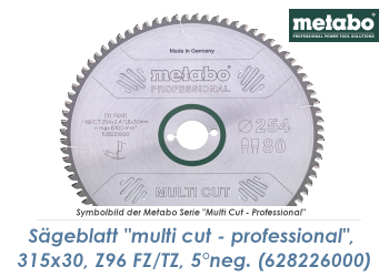 315 x 30mm Metabo Sägeblatt Multi Cut Professional Z96 FZ/TZ 5° NEG. (1 Stk.)