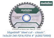 165 x 20mm Metabo Sägeblatt Steel Cut Classic Z40...