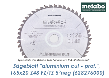 165 x 20mm Metabo Sägeblatt Aluminium Cut Professional Z48 FZ/TZ 5° NEG. (1 Stk.)