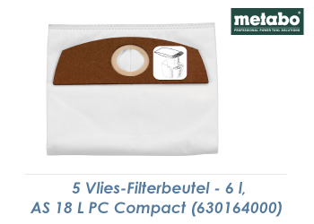 Metabo Vliesbeutel 6 l  für AS 18 L PC Compact Sauger (1 Pkg. zu 5 Stk.)