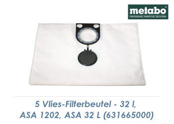 Metabo Vlies-Filterbeutel 32 l  für  Sauger ASA 1202 + ASA 32 L (1 Pkg. zu 5 Stk.)