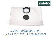 Metabo Vlies-Filterbeutel 32 l  f&uuml;r  Sauger ASA 1202 + ASA 32 L (1 Pkg. zu 5 Stk.)