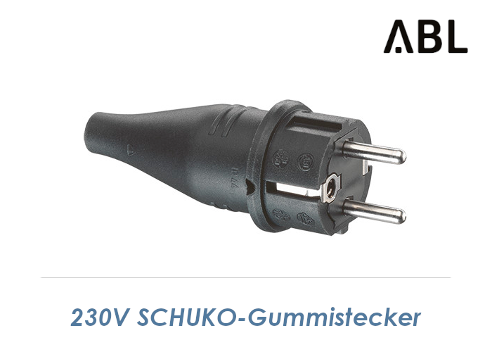 Schuko Stecker  230V Gummi IP44 16A Kabel schwarz Schutzkontakt Stecker NEU 