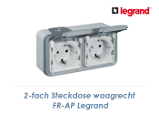 2-fach Schuko-Steckdose waagrecht Legrand FR-AP grau (1...